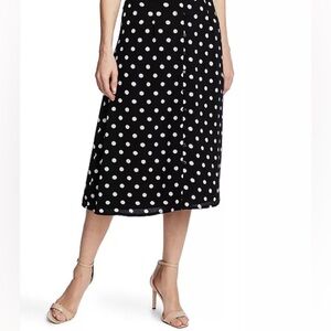 NEW CeCe Button-Front A-Line Midi Skirt Black and White Polka Dots